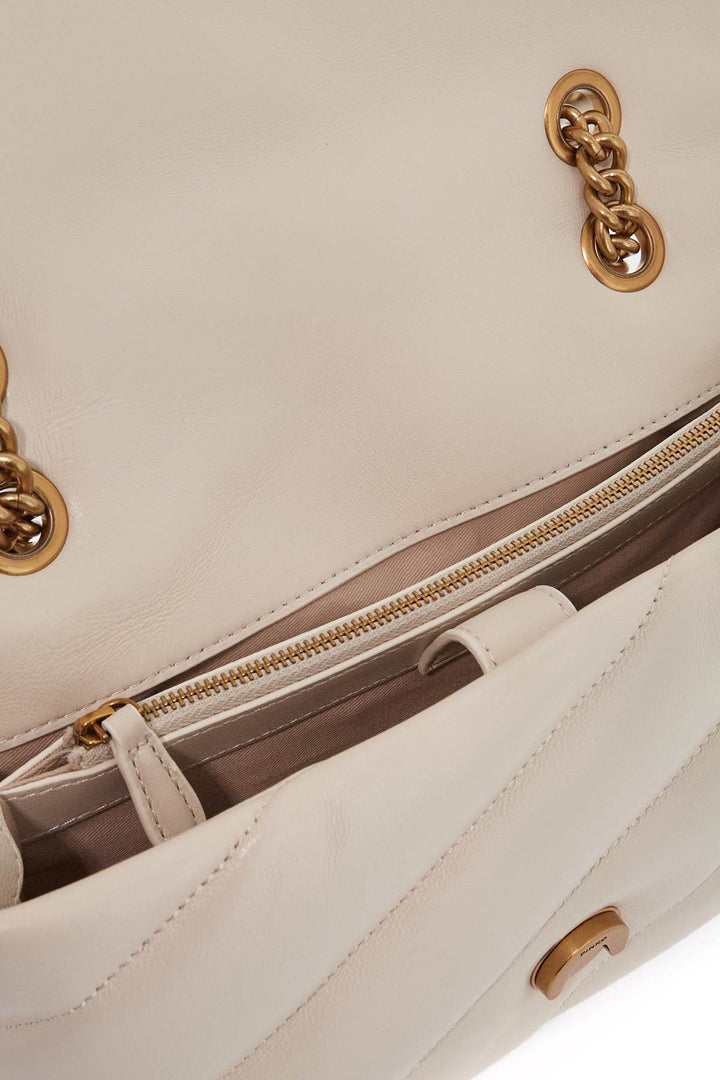 White Silk Leather Shoulder Bag With Golden Chain