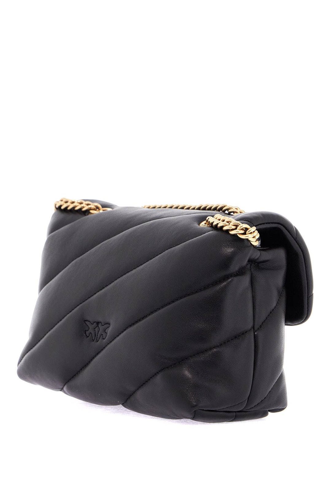 Mini Black Quilted Bag With Golden Chain Love Puff