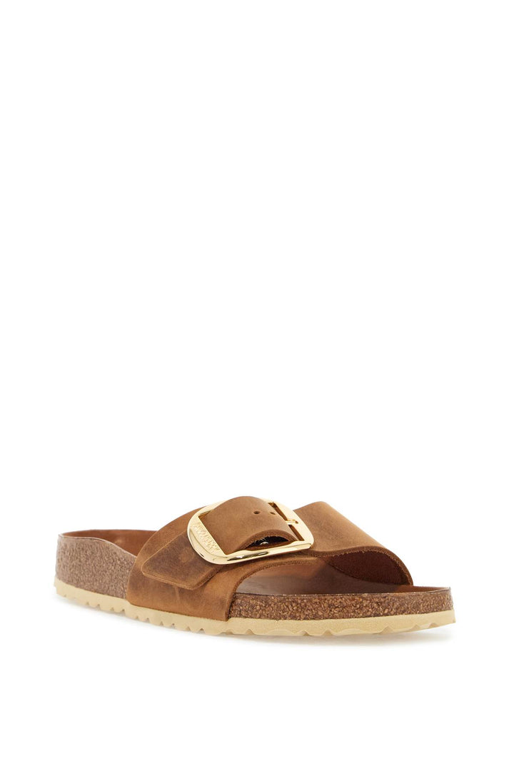 Cognac Oiled Leather Slippers With Large Buckle