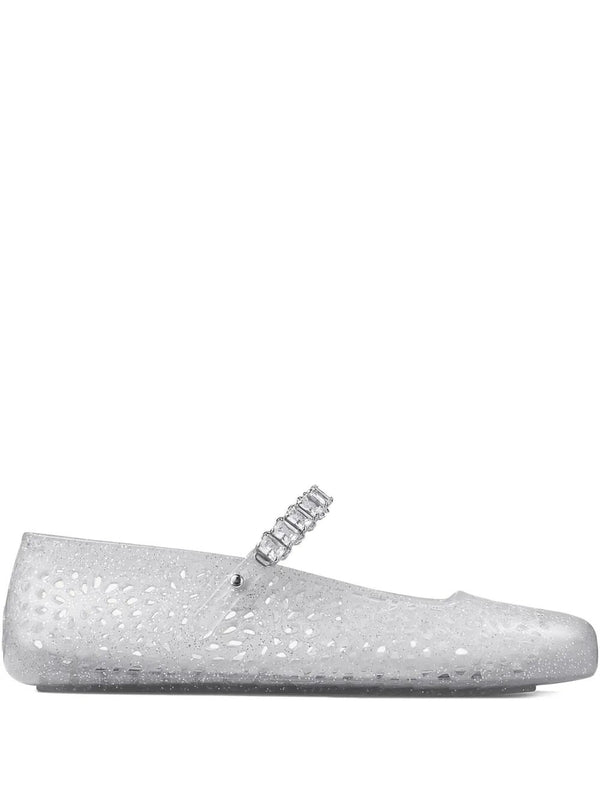 Clear Jelly Ballerina Flats With Crystal Embellishment