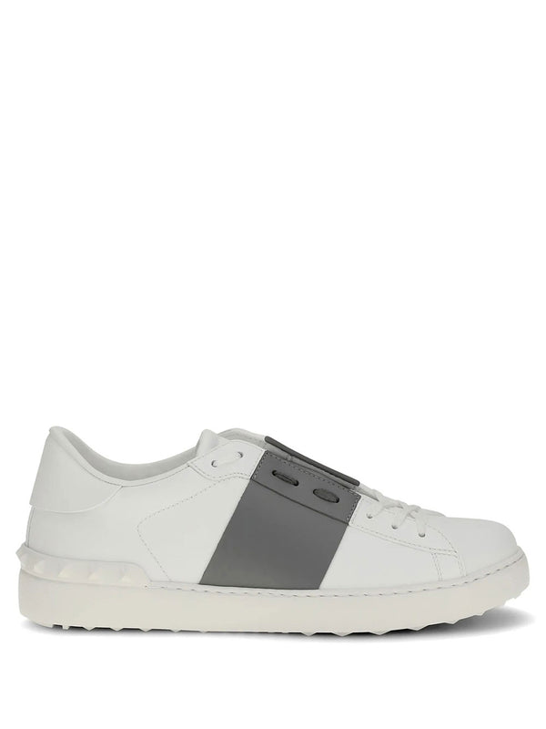 Open Leather Sneakers With Contrast Band And Stud Details