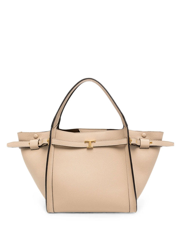 T Signature Small Shopping Bag In Leather