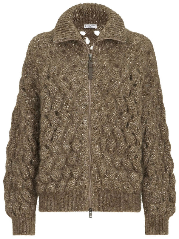 Dazzling Zigzag Cables Cardigan In Mohair And Wool