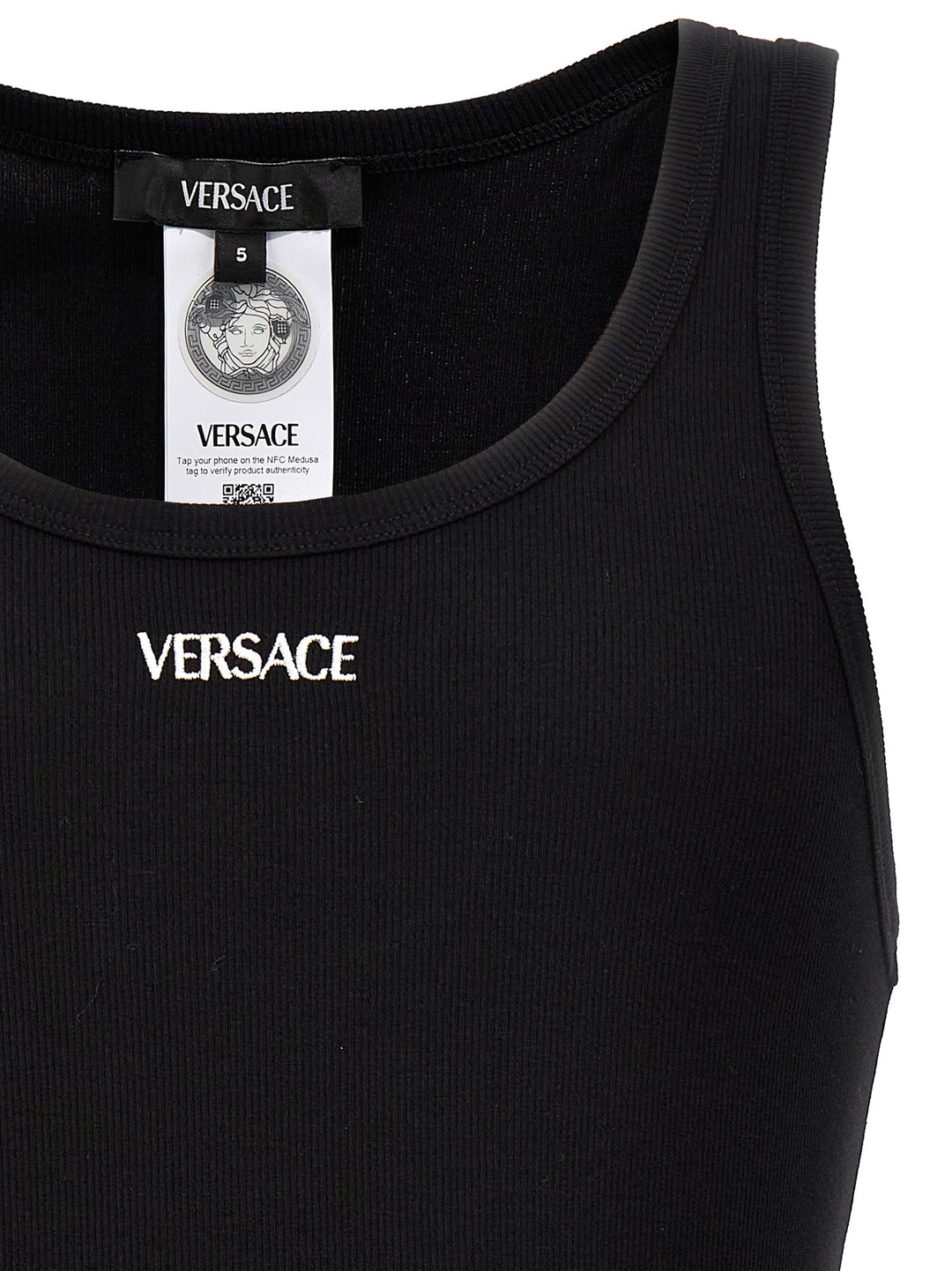 Versace Logo Embroidery Tank Top Tops - Black | ceaabc337d74f2fb01b177a0ea244564bdf9b744