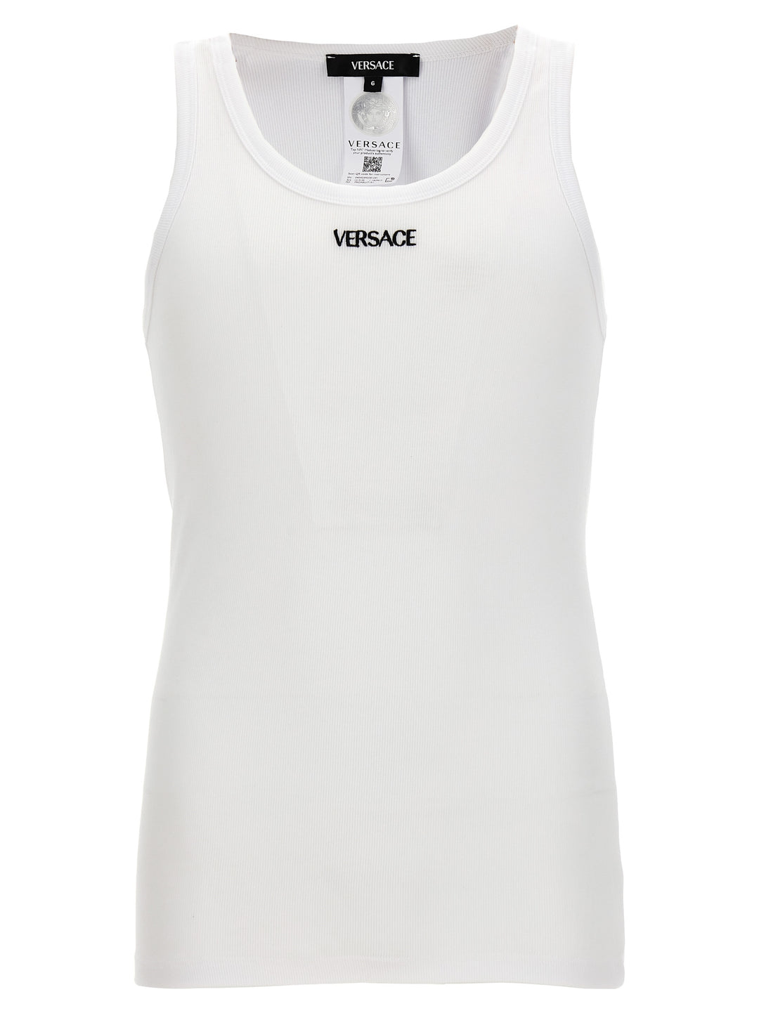 Versace Logo Embroidery Tank Top Tops - White | 90f82dc415c8df1ddad81742b64f85026b0c5251