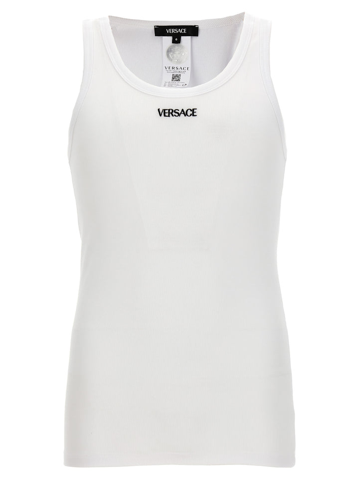 Versace Logo Embroidery Tank Top Tops - White | 90f82dc415c8df1ddad81742b64f85026b0c5251