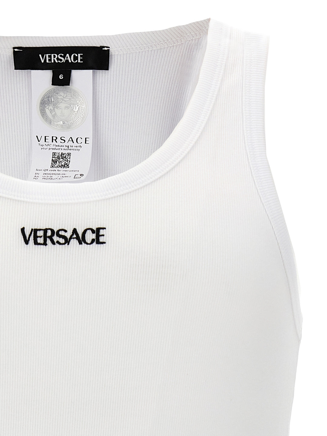 Versace Logo Embroidery Tank Top Tops - White | acfb6e451ff8c39f9300e9abfee5f2d4d0186058
