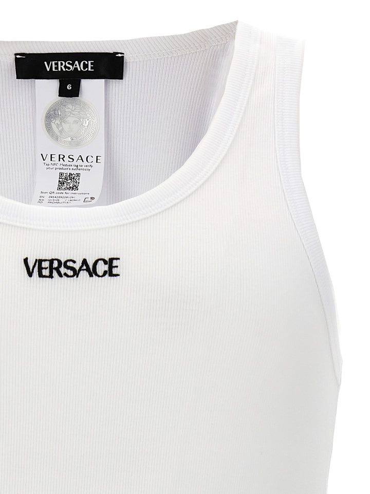 Versace Logo Embroidery Tank Top Tops - White | acfb6e451ff8c39f9300e9abfee5f2d4d0186058