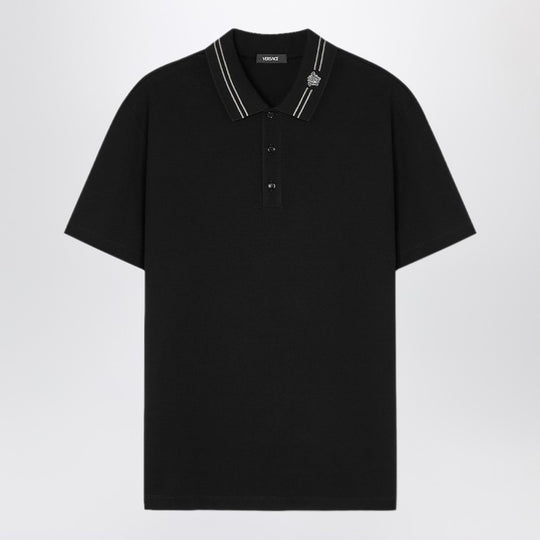 Black Polo Shirt With Medusa Embroidery