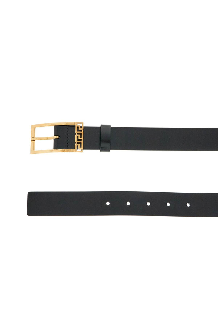 Black Brushed Calfskin Belt 30 Mm With Geometric Buckle