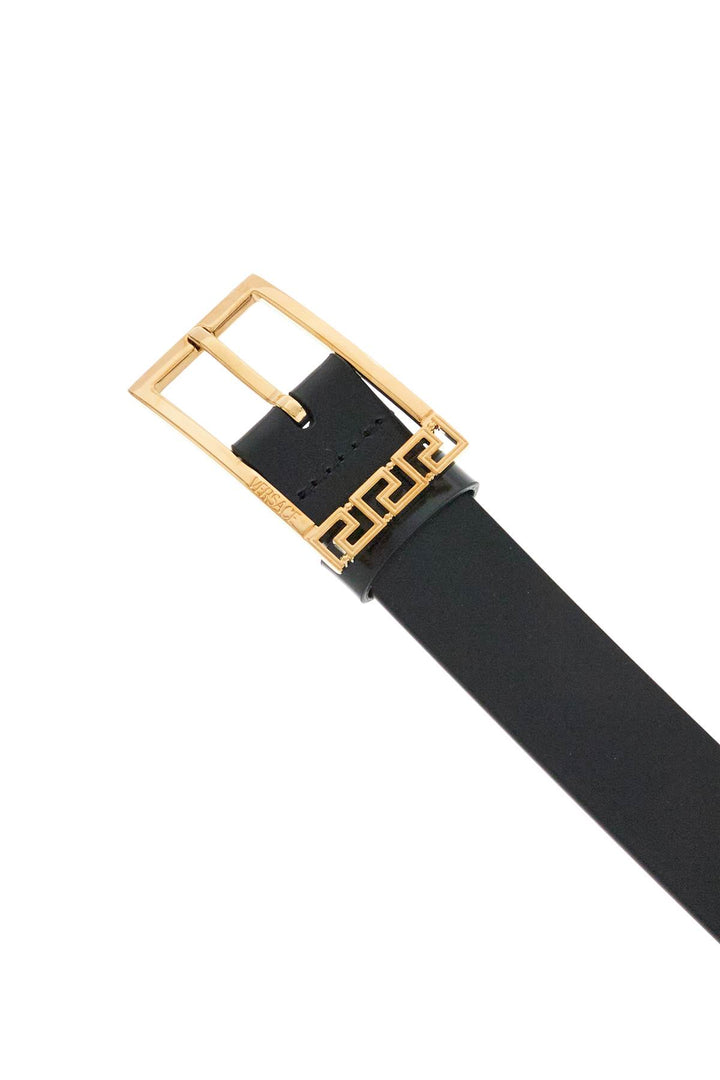 Black Brushed Calfskin Belt 30 Mm With Geometric Buckle