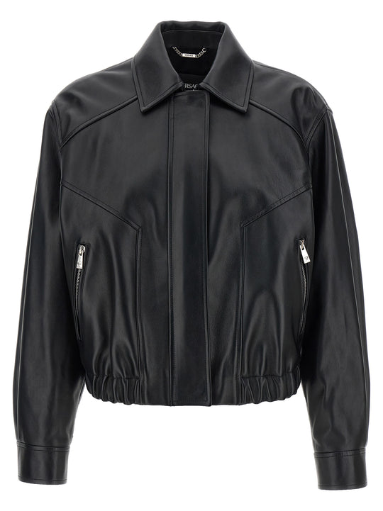 Leather Blouson Puffer Jackets Black
