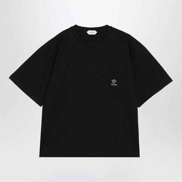 Black Cotton Jersey T-Shirt With Medusa Embroidery