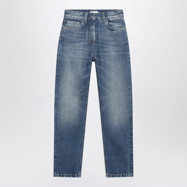 High-Waisted Straight-Leg Light Blue Cotton Jeans