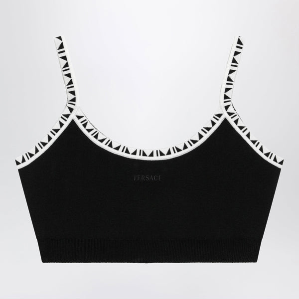 Black Viscose-Blend Cropped Top With Jacquard Details