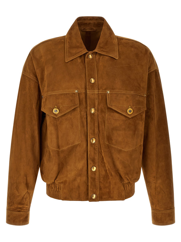 Suede Blouson Puffer Jackets Brown