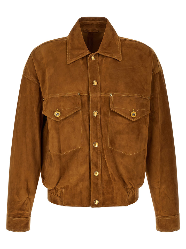 Versace Suede Blouson Puffer Jackets - Brown | 9f2554af2fbfecb7128dbe599a0995b213e63087