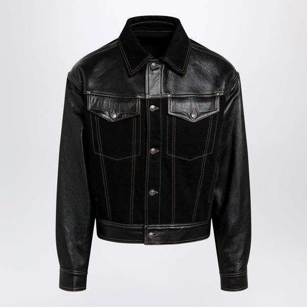 Black Denim And Leather Bomber Jacket