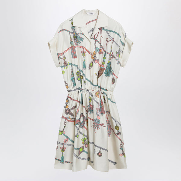 Printed Silk Twill Mini Shirt Dress In Ivory