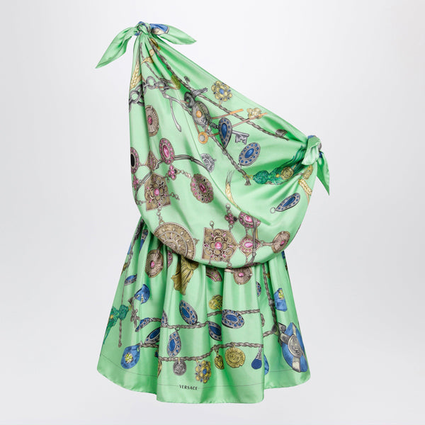 Green Printed Silk Twill Mini Dress