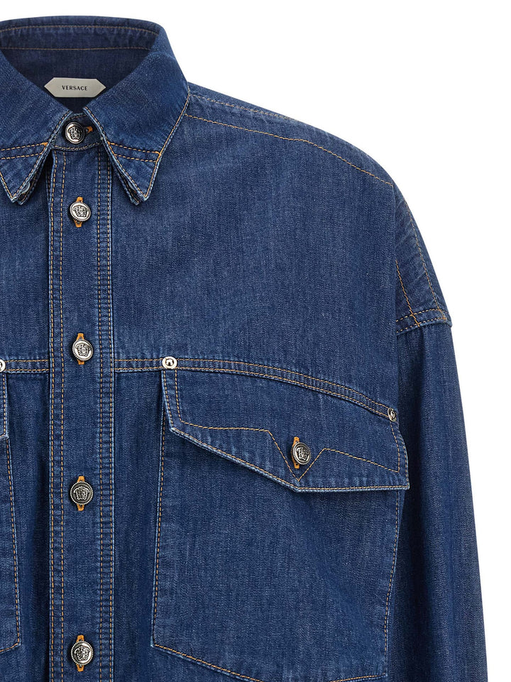 Versace Cropped Shirt Shirt and Blouse - Blue | a151b82a2823d90ffa8b68355191765110891b6a