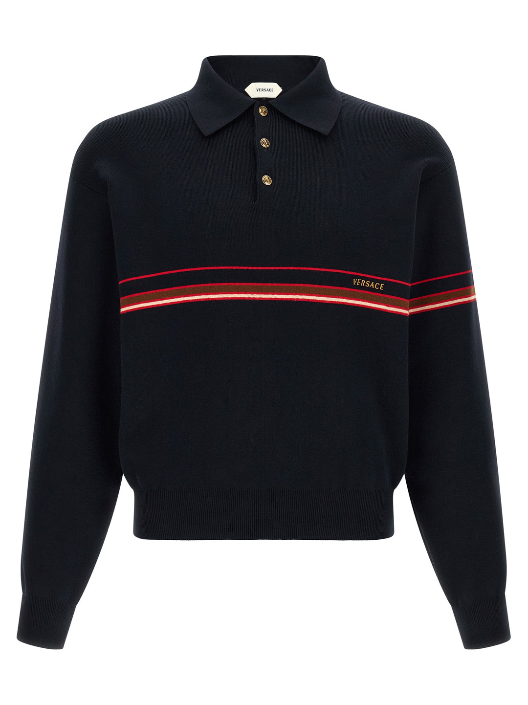 Versace Inlaid Striped  Shirt Polo - Blue | 01e330b8b130bba5de3f0c0681b7ce7e81232903