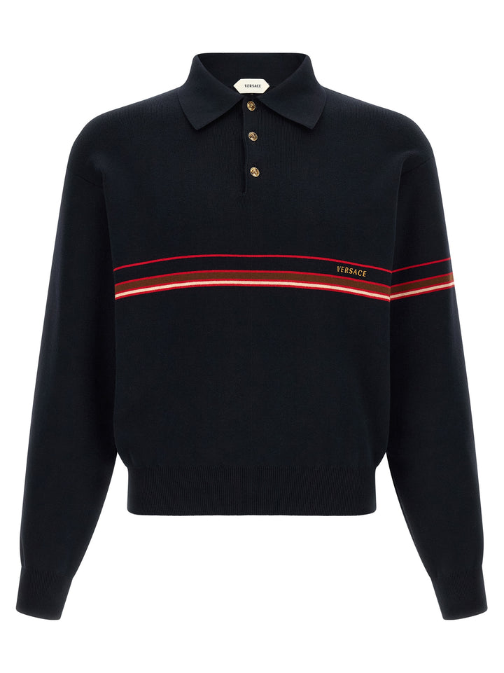 Versace Inlaid Striped  Shirt Polo - Blue | 01e330b8b130bba5de3f0c0681b7ce7e81232903