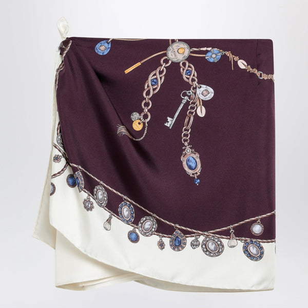 Stolen Jewels Printed Silk Twill Mini Skirt In Burgundy