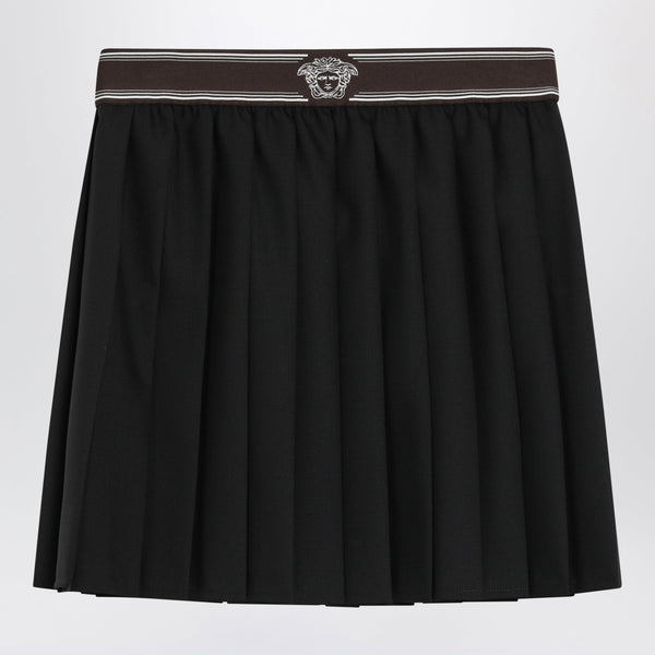 Black Wool And Mohair Pleated Mini Skirt