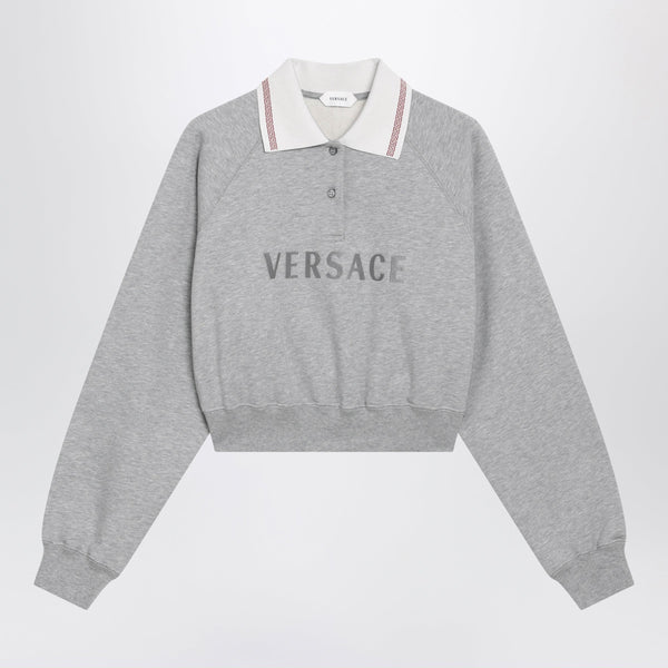 Grey Cropped Cotton Polo Sweatshirt