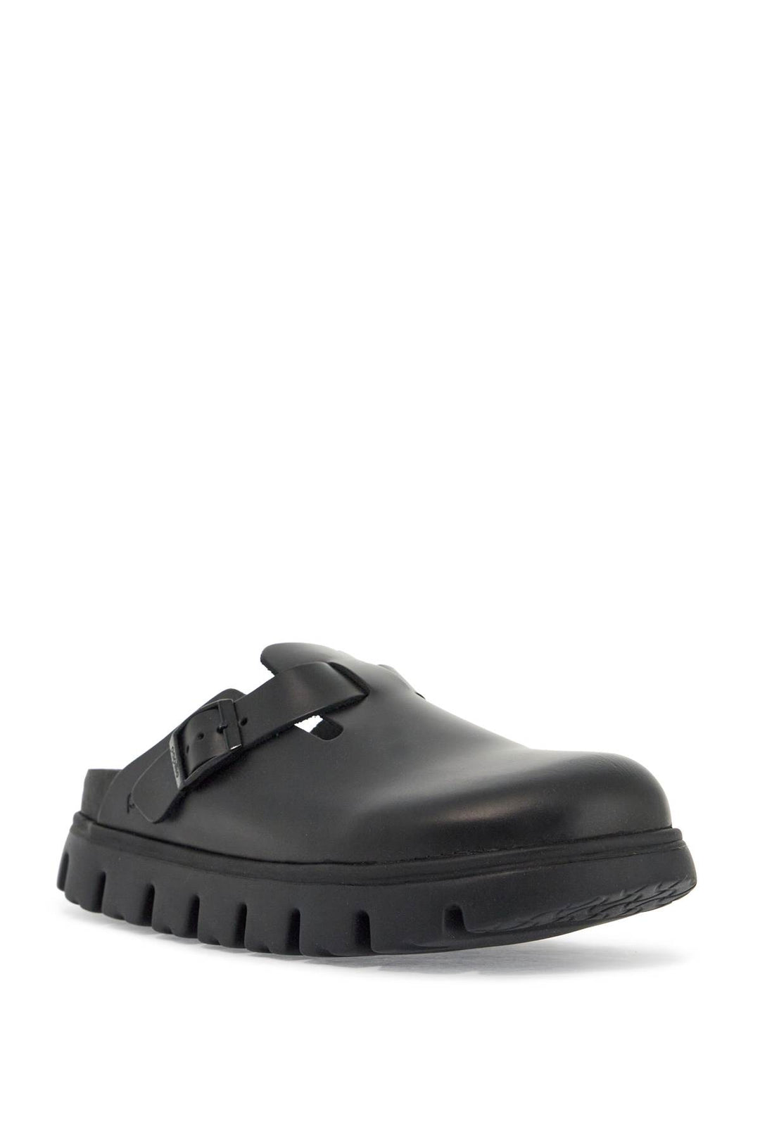 Boston Chunky Slipper In Black Natural Leather With Serrated Sole