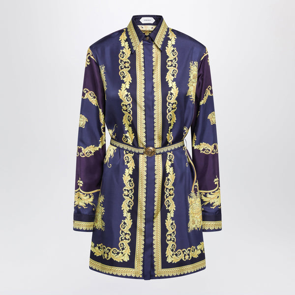 Eggplant Chemisier Mini Dress With Baroque Print