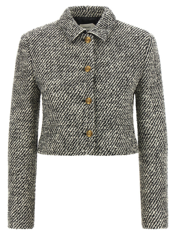 Bouclé Wool Blend Blouson Jacket Blazers White/Black