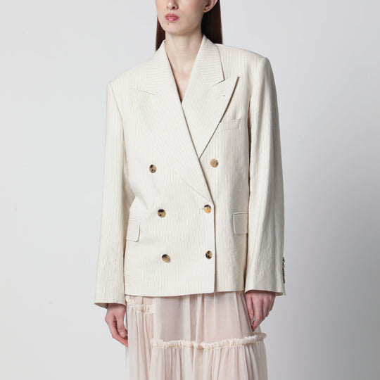 Écru Oversized Double-Breasted Jacket By Dries Van Noten