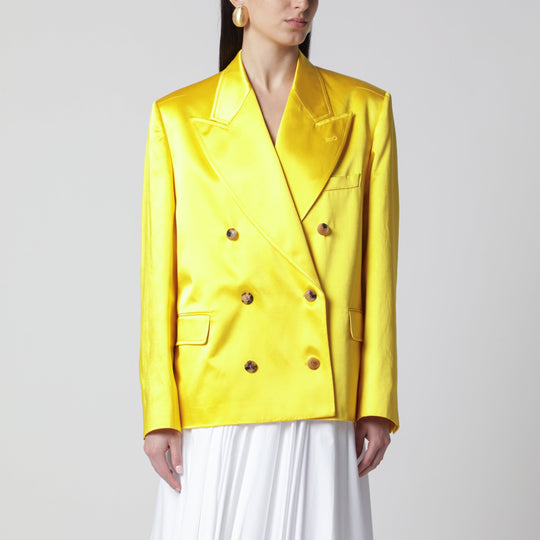 Double-Breasted Cotton Blend Jacket Shiny Yellow