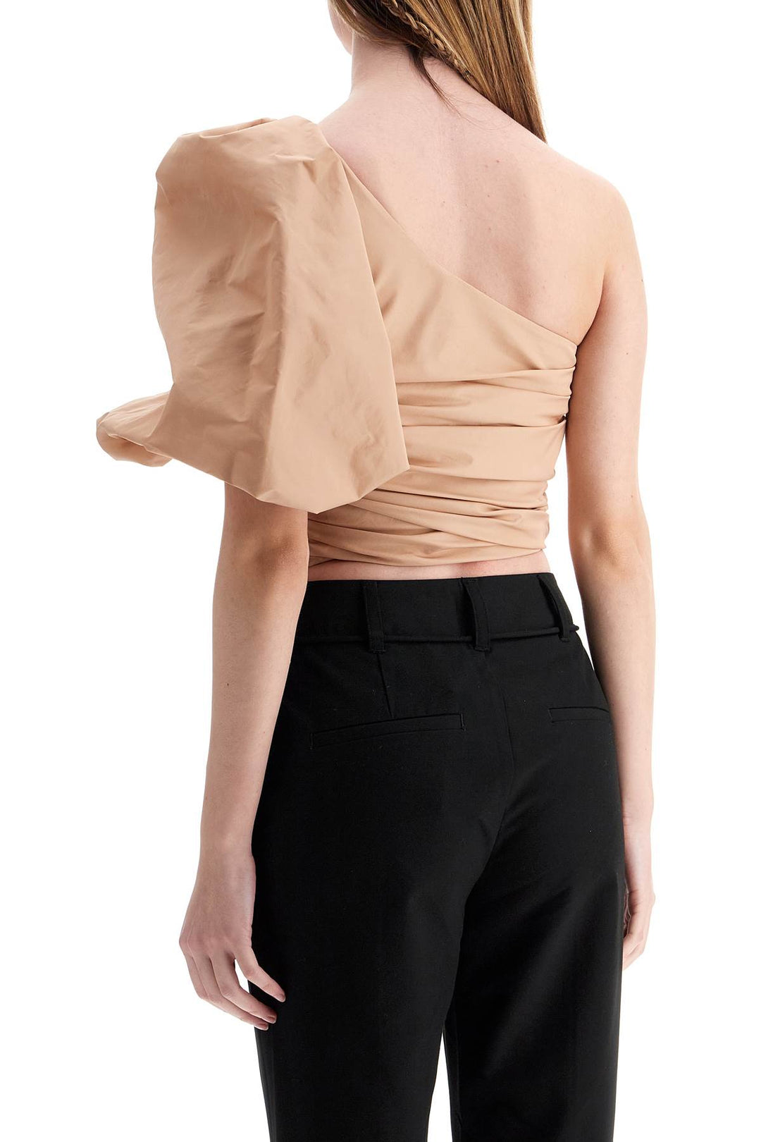 Asymmetrical One Shoulder Taffeta Top In Cameo Pink