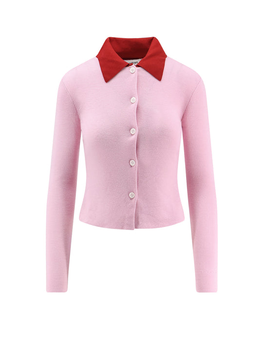 Wool Cardigan With Contrasting Collar