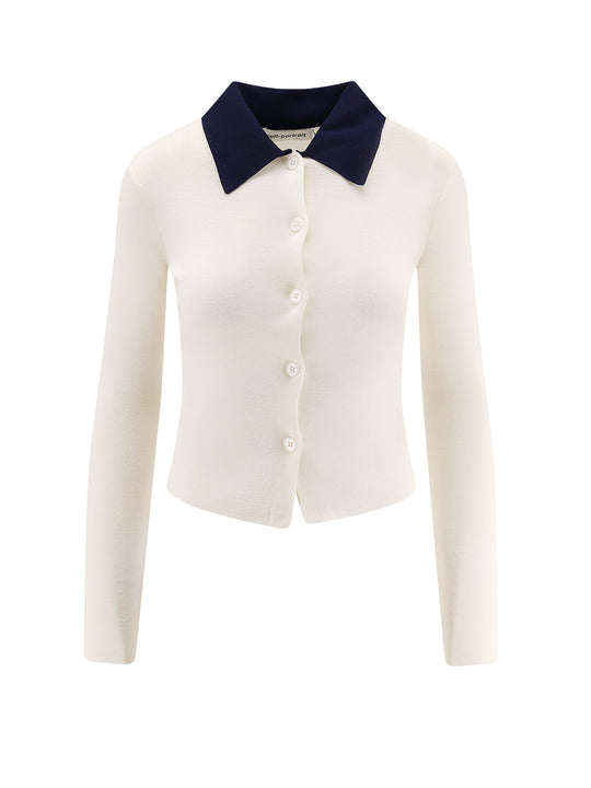 Wool Cardigan With Contrasting Collar