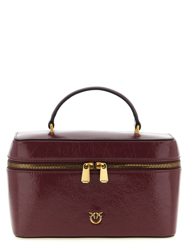 Crumpled Effect Leather Handbag Hand Bags Bordeaux