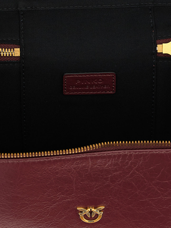 Pinko Crumpled Effect Leather Handbag Hand Bags - Bordeaux | 47a11e69212237ac98ea5b6a18ace8fd92b40069