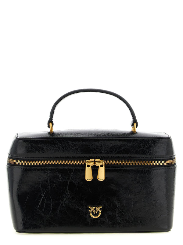 Crumpled Effect Leather Handbag Hand Bags Black