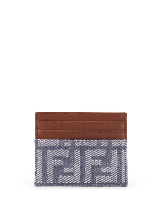 Leather And Ff Jacquard Fabric Cardholder
