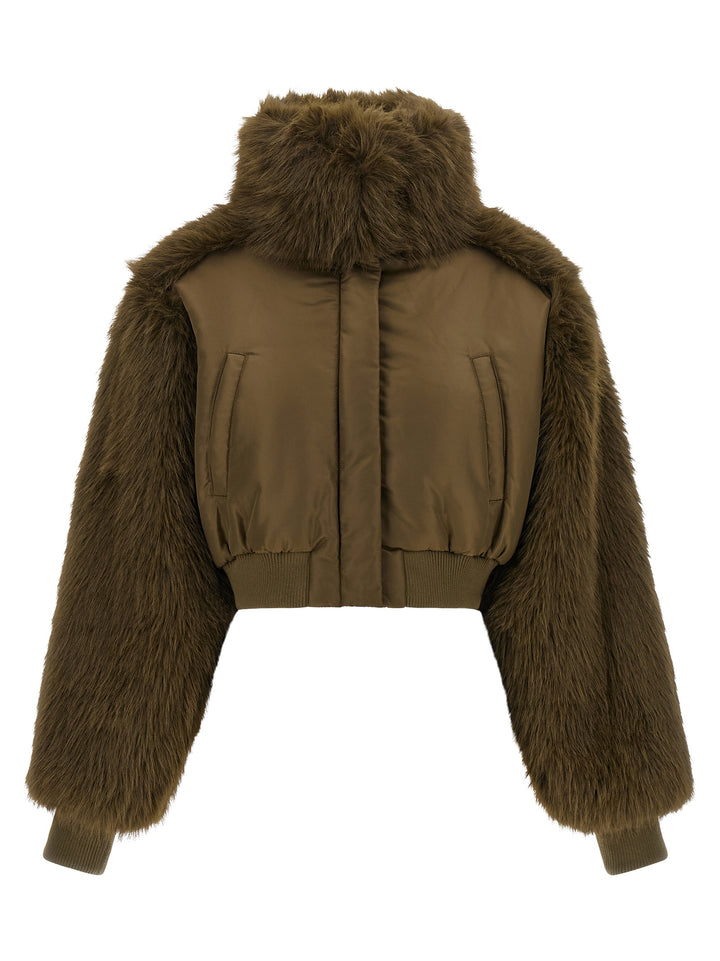 Pinko Bomber Jacket With Fur Inserts Puffer Jackets - Green | 075795957b8ea61e794809b21a06b8bde445193a