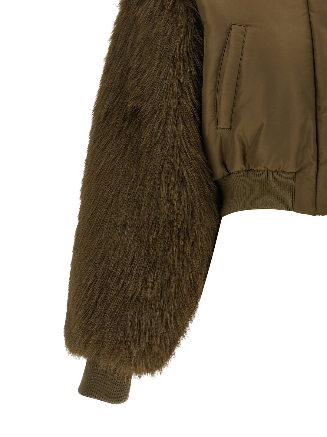 Pinko Bomber Jacket With Fur Inserts Puffer Jackets - Green | 28d1af6f879f6652726eddaedf0e24013177a675