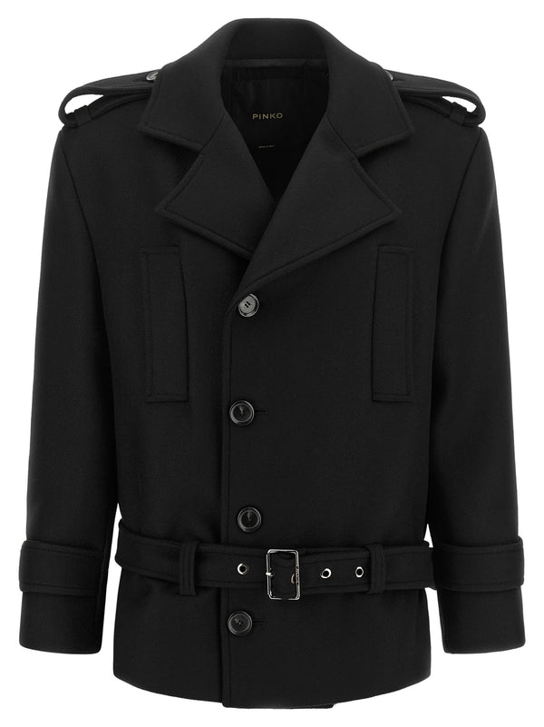 Double-Breasted Belted Coat Coats And Trench Coats Black