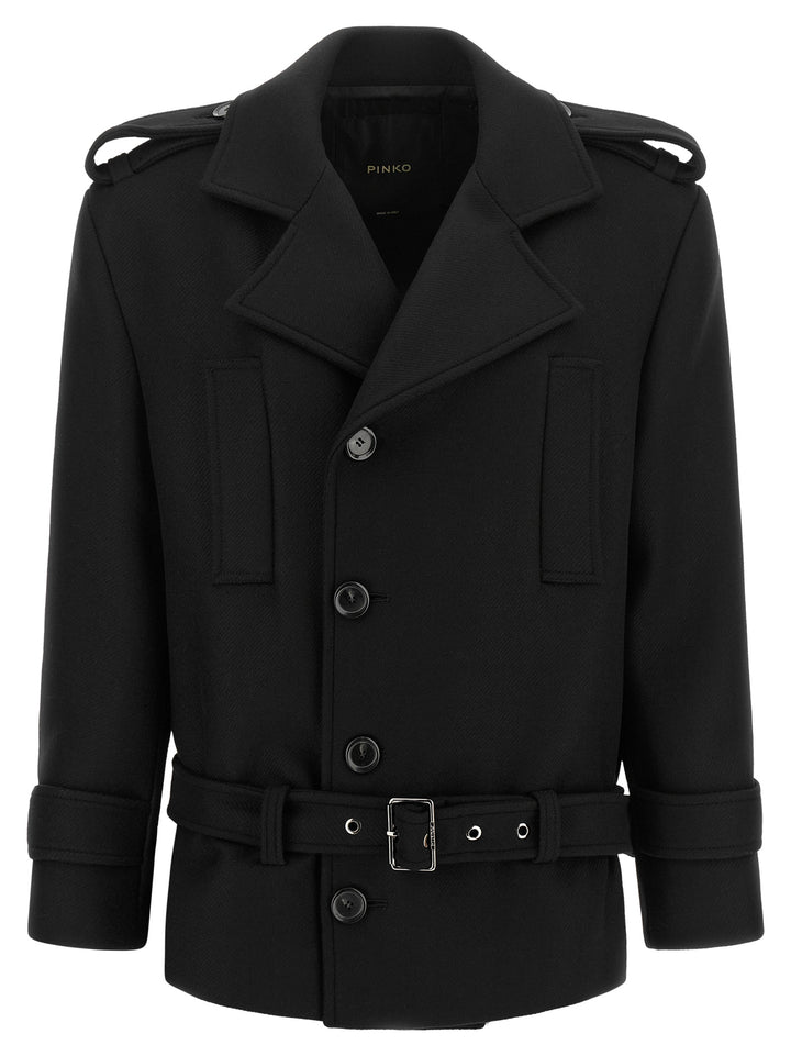 Pinko Double-Breasted Belted Coat Coats and Trench Coats - Black | a3af7ff97f075c8bed288ec7b12504e688ddd8bd