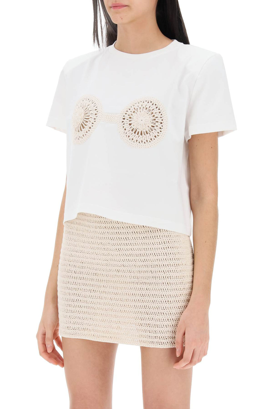 Cropped T Shirt With Crochet Insert