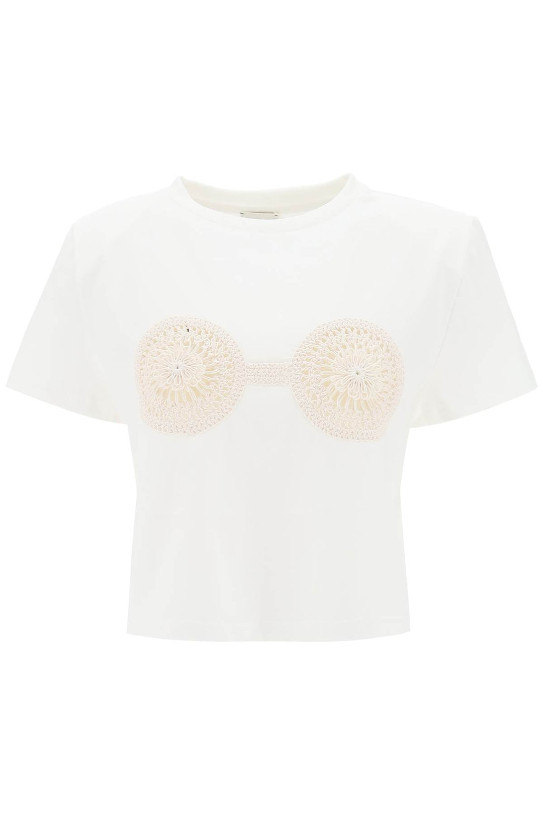 Cropped T Shirt With Crochet Insert