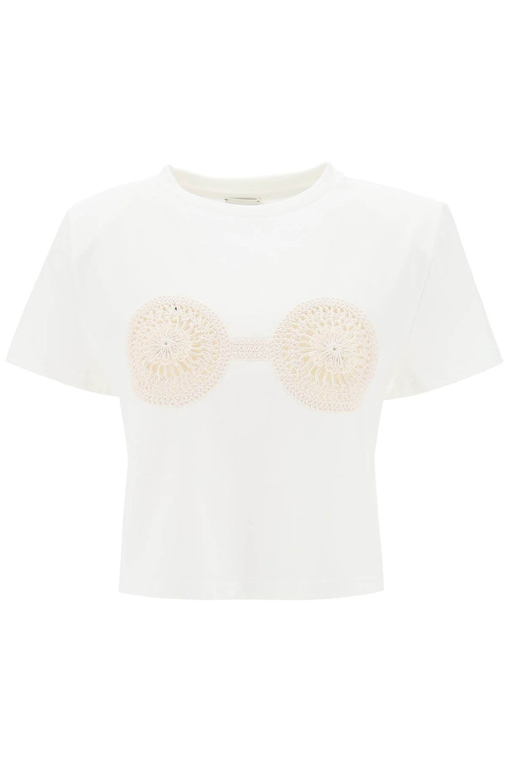 Cropped T Shirt With Crochet Insert