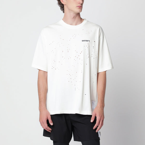 Moth Tech Aged Ecru T-Shirt With Holes